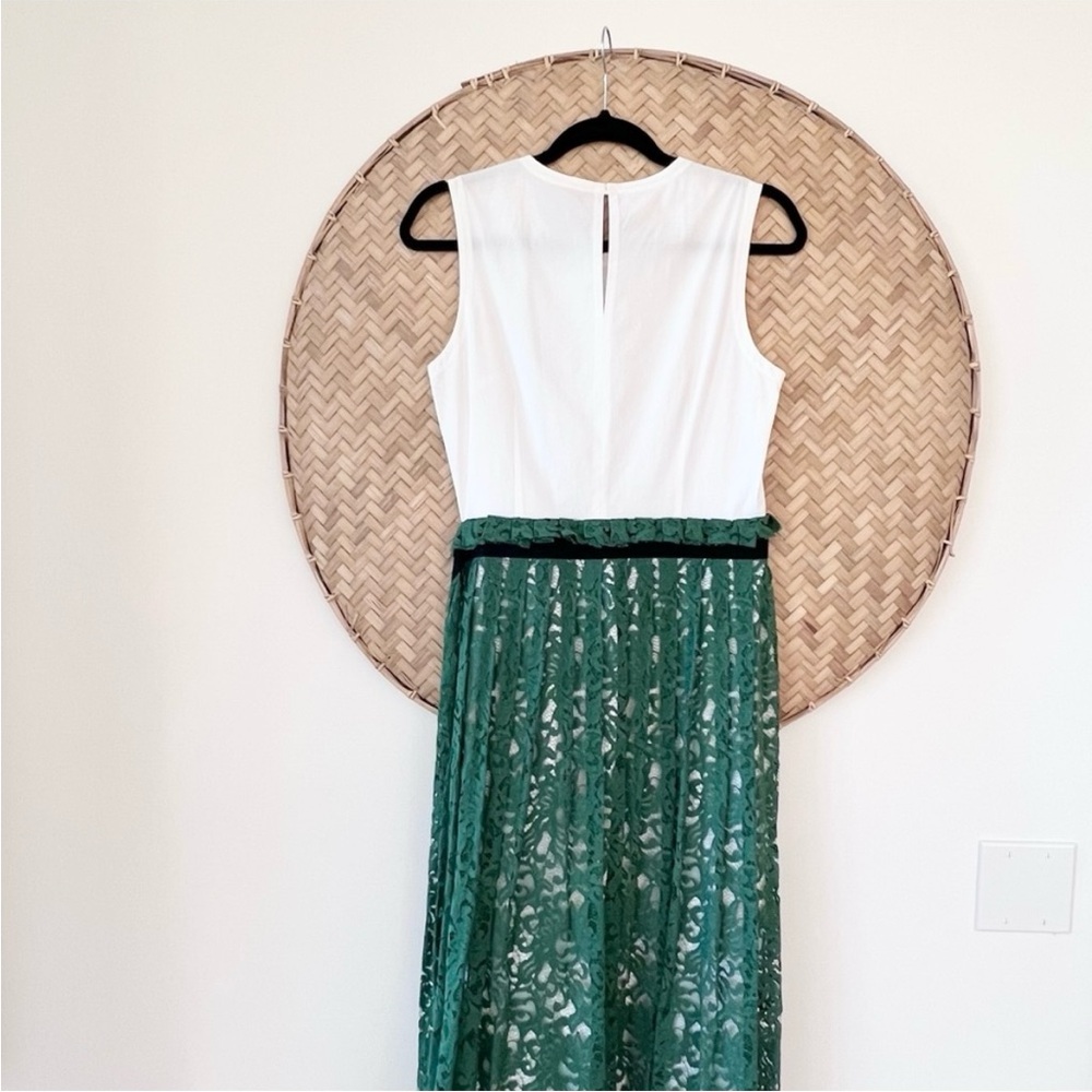 GORGEOUS ERIKA CAVALLINI WHITE DRESS W/ GREEN LACE OVERLAY - MADE IN ITALY‎ -EUC - Picture 14 of 16